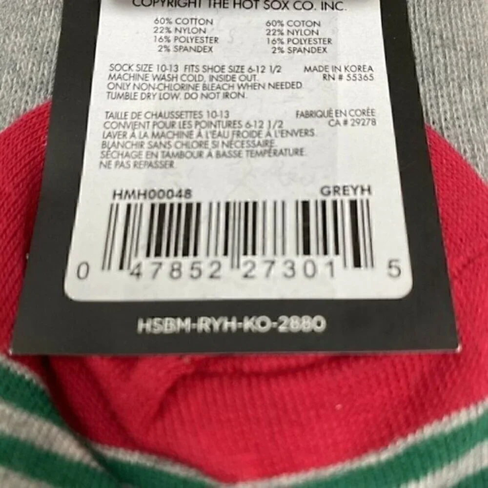 NEW HOT SOX Crew Socks Set of 2 Mens Size 10-13 “Holiday